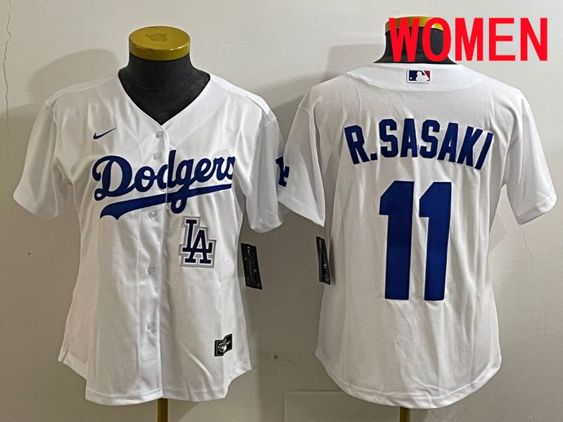 Women Los Angeles Dodgers #11 R.Sasaki White Game 2025 Nike MLB Jersey style 5->youth mlb jersey->Youth Jersey